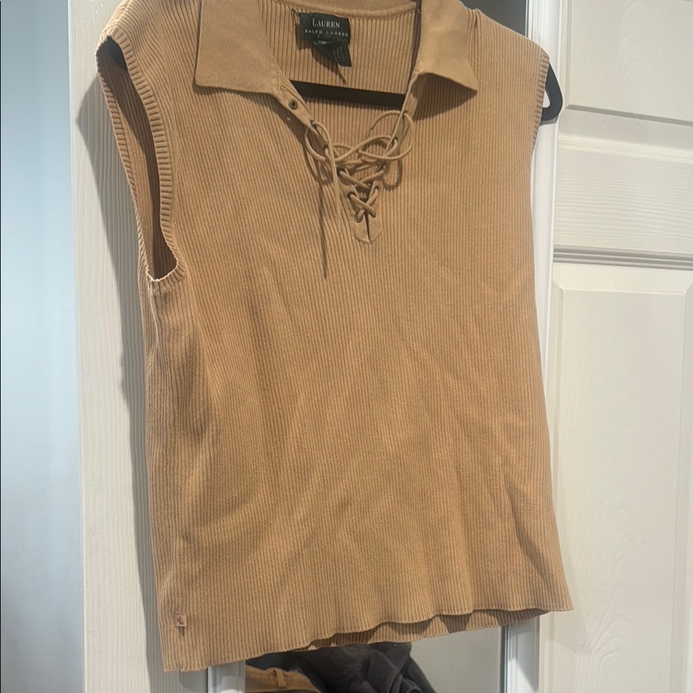Ralph Lauren Tan Tie Front Polo Blouse